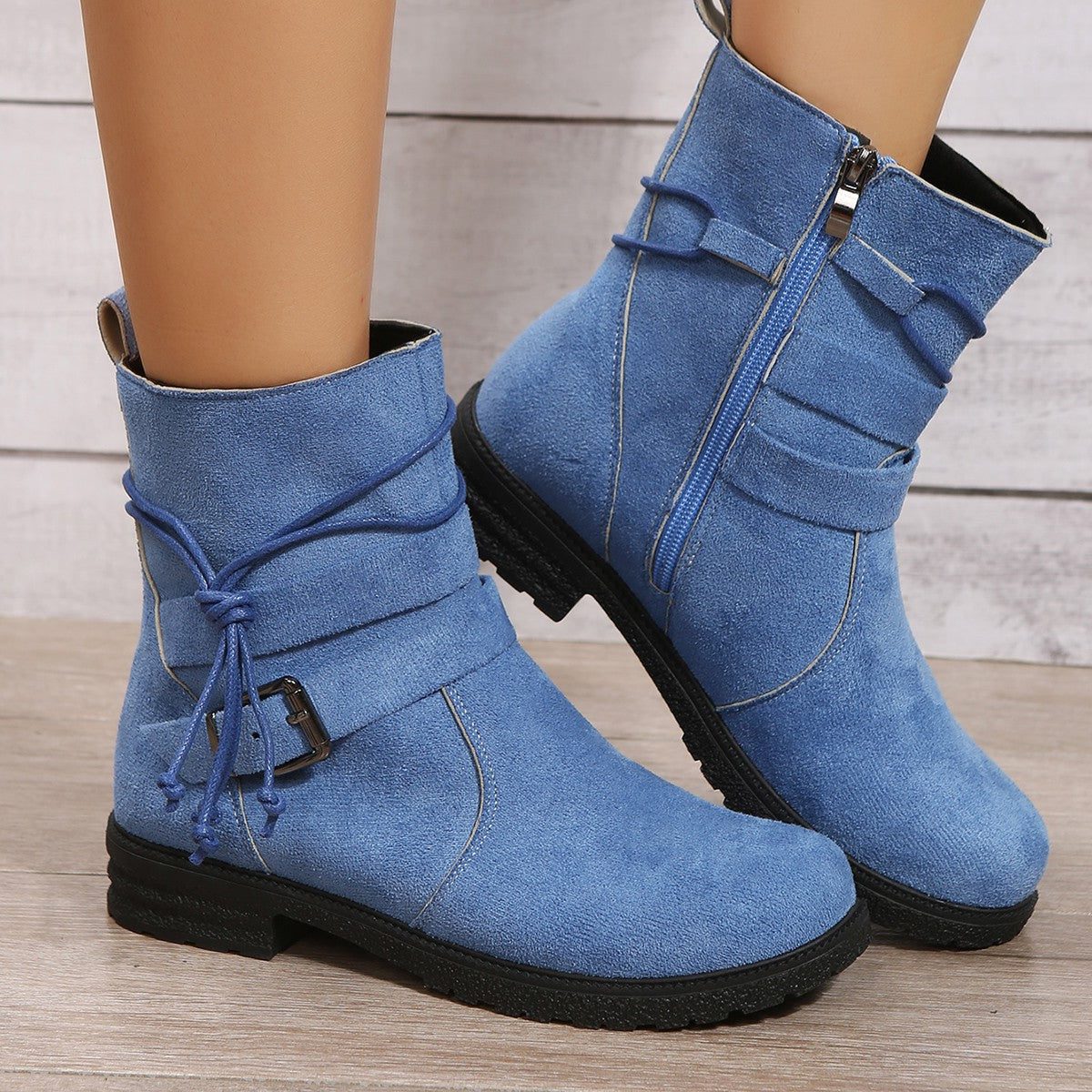 Mythili | Suede Ankle Boots with Side Zip and Buckle for Women