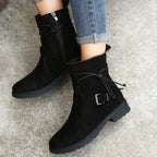 Mythili | Suede Ankle Boots with Side Zip and Buckle for Women