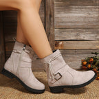 Mythili | Suede Ankle Boots with Side Zip and Buckle for Women