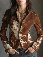 Nairobi | Vintage Suede Cow Print Slim Fit Blazer for Women