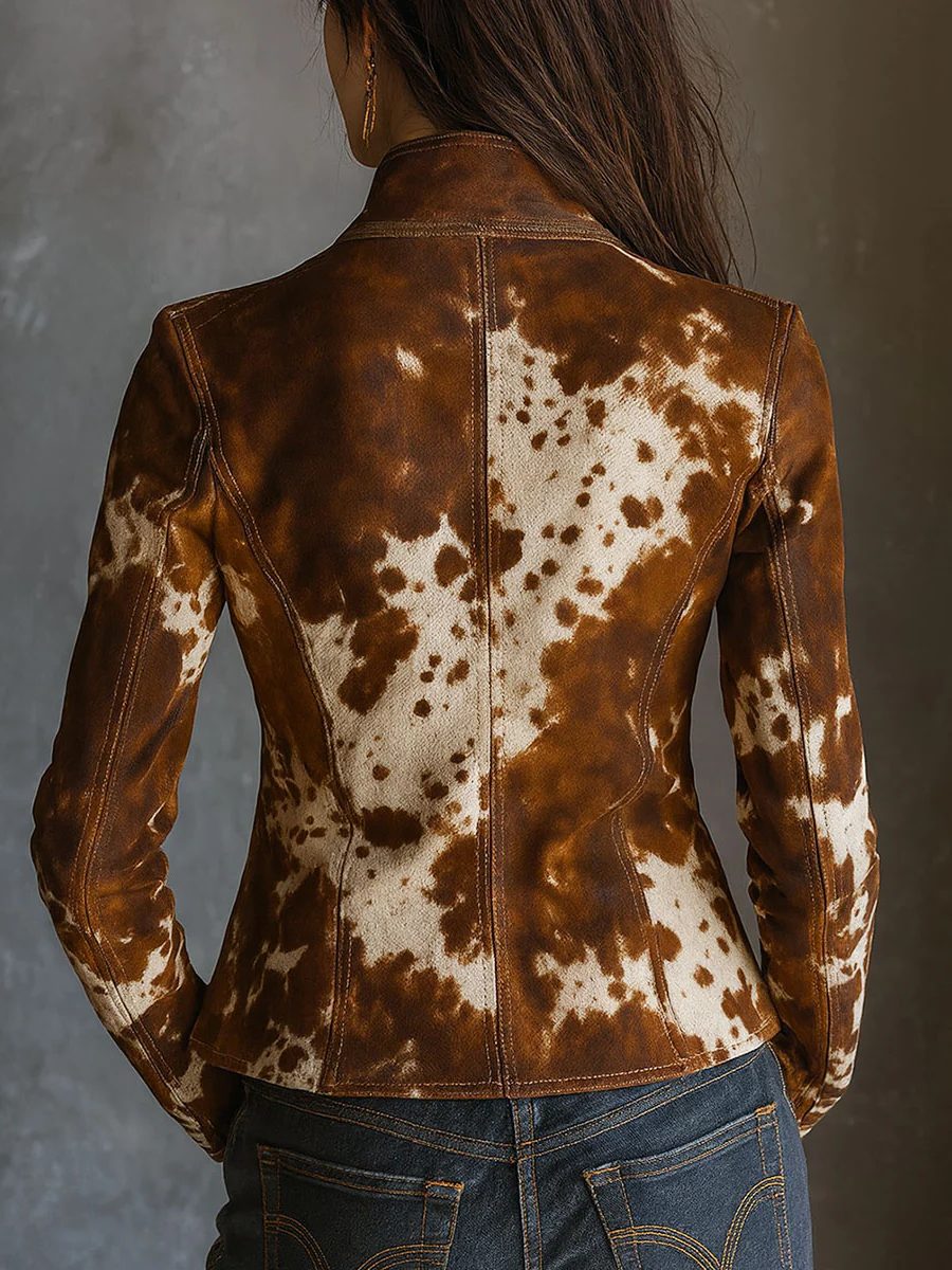 Nairobi | Vintage Suede Cow Print Slim Fit Blazer for Women
