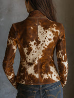 Nairobi | Vintage Suede Cow Print Slim Fit Blazer for Women
