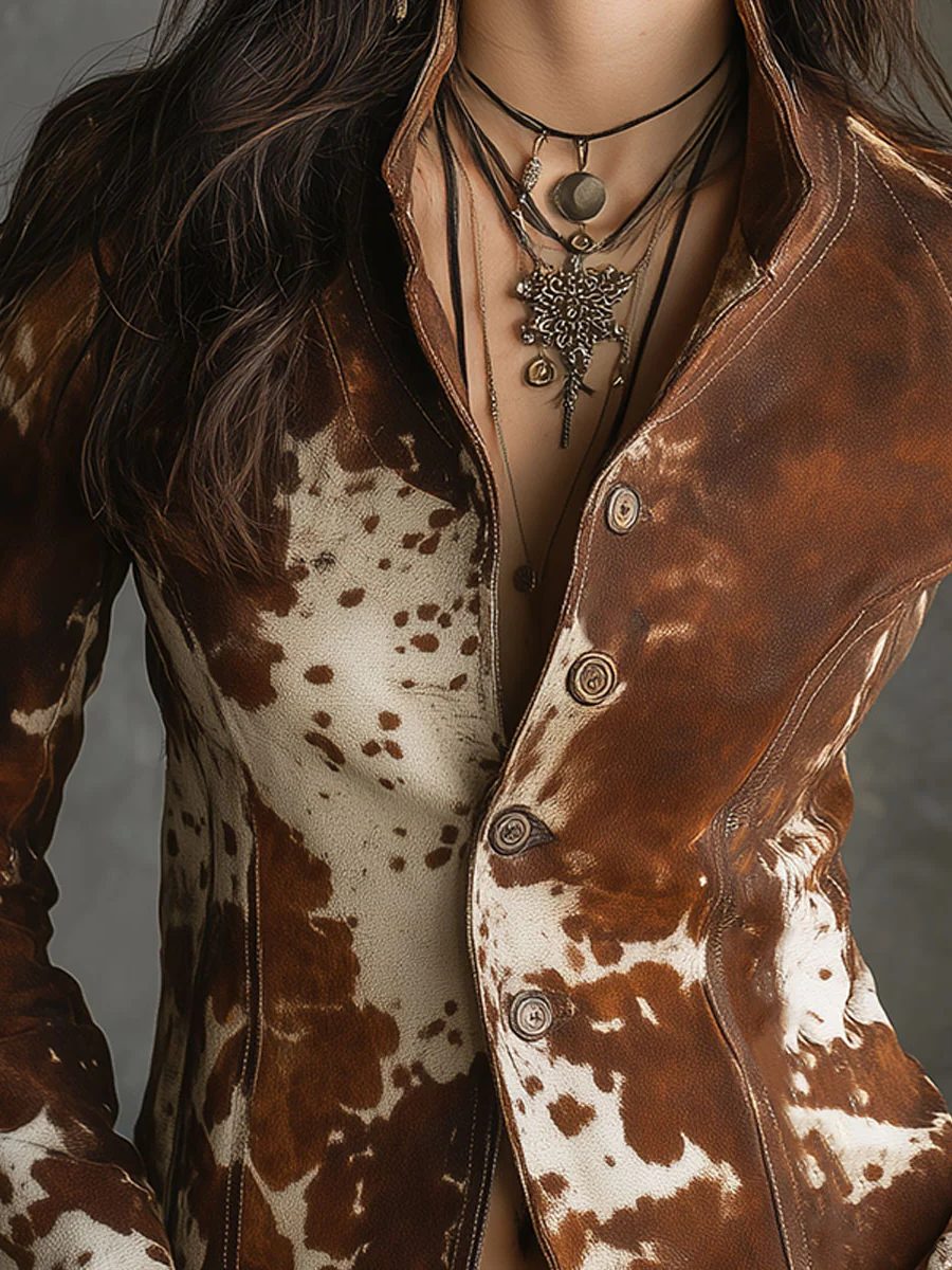 Nairobi | Vintage Suede Cow Print Slim Fit Blazer for Women