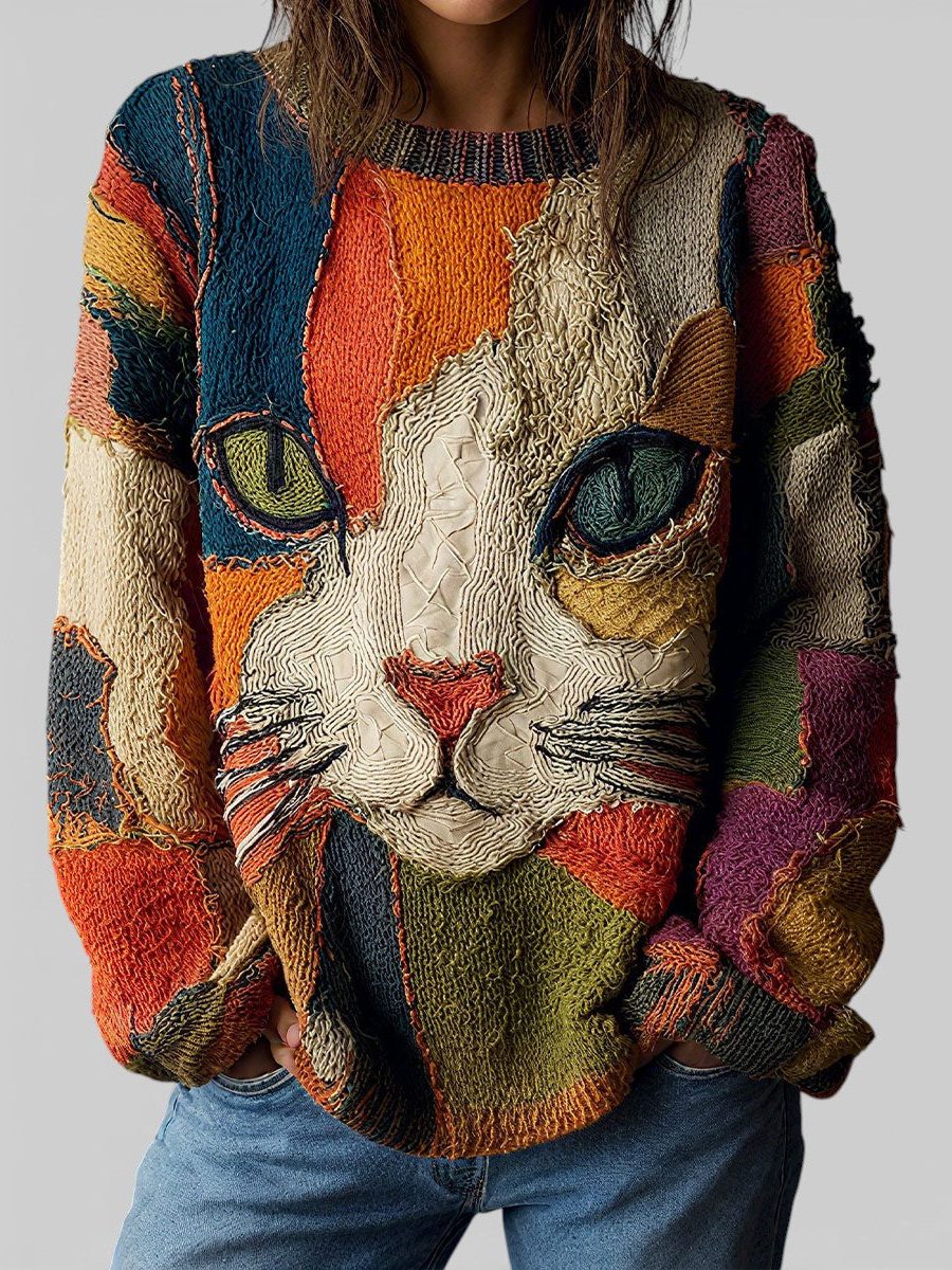 Nieve | Animal Print Oversized Sweater with Crew Neck for Women