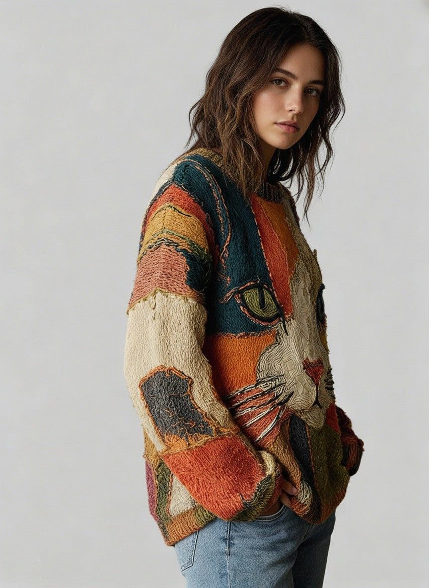 Nieve | Animal Print Oversized Sweater with Crew Neck for Women
