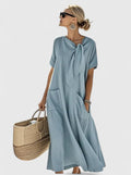 Manon | Maxi Shift Dress with Tie Neckline for Women