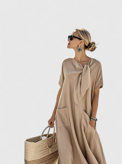 Manon | Maxi Shift Dress with Tie Neckline for Women