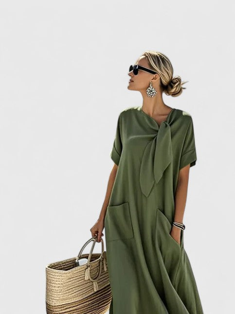 Manon | Maxi Shift Dress with Tie Neckline for Women