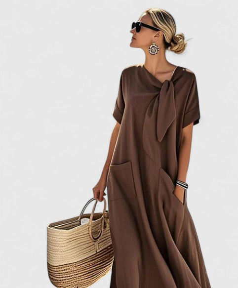 Manon | Maxi Shift Dress with Tie Neckline for Women