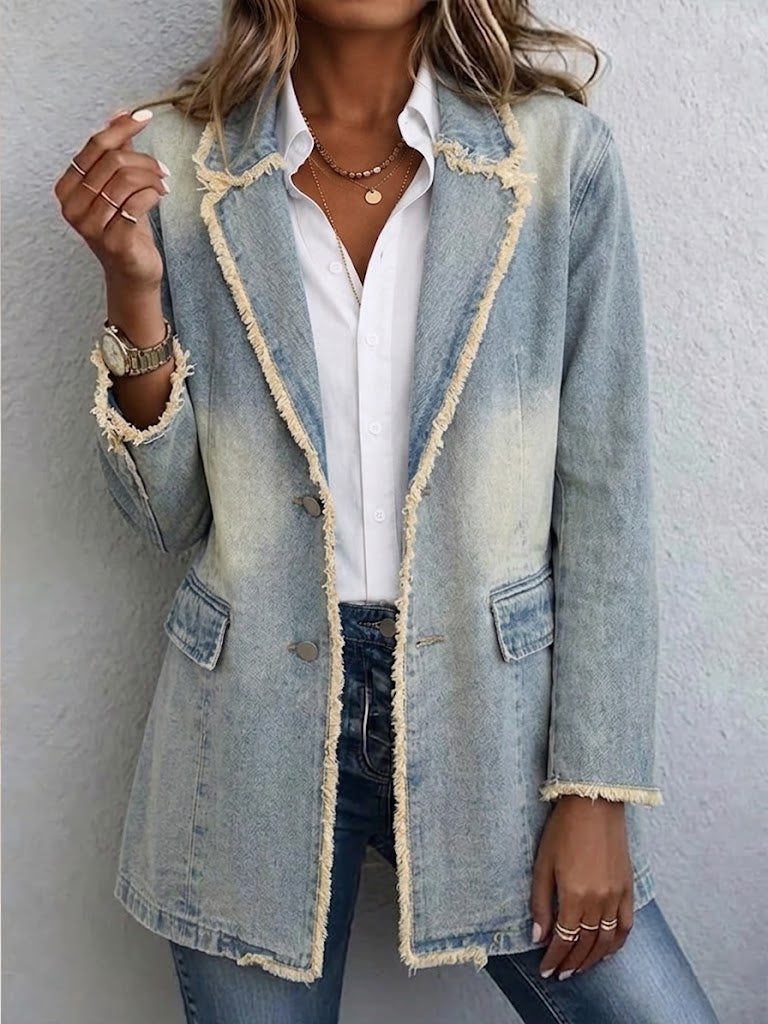 Olimpia | Vintage Oversized Denim Blazer with Raw Edges for Women