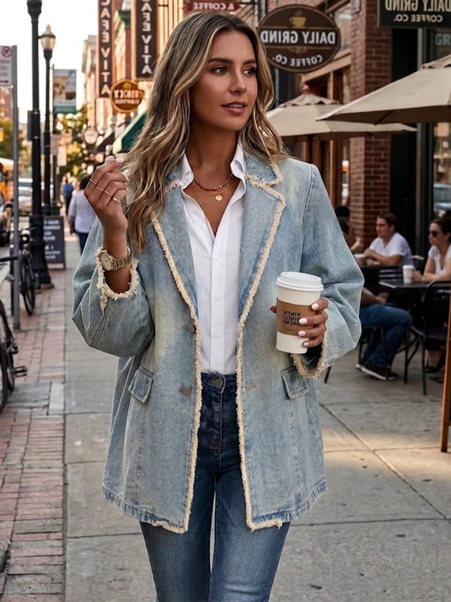 Olimpia | Vintage Oversized Denim Blazer with Raw Edges for Women