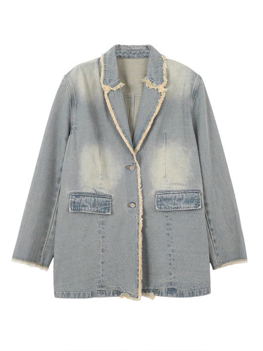 Olimpia | Vintage Oversized Denim Blazer with Raw Edges for Women