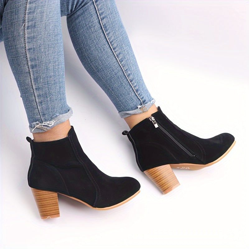Ophelia | Block Heel Ankle Boots with Side Zip for Women