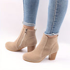 Ophelia | Block Heel Ankle Boots with Side Zip for Women