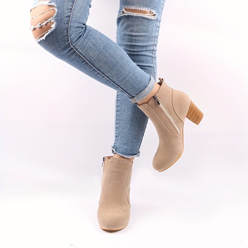 Ophelia | Block Heel Ankle Boots with Side Zip for Women