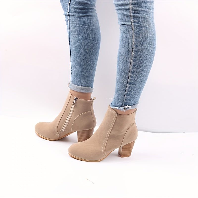 Ophelia | Block Heel Ankle Boots with Side Zip for Women