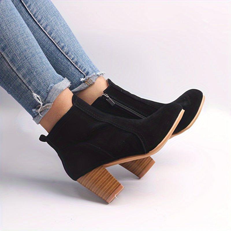 Ophelia | Block Heel Ankle Boots with Side Zip for Women