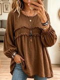 Women's Textured Crinkle Ruffle Babydoll Tunic Blouse