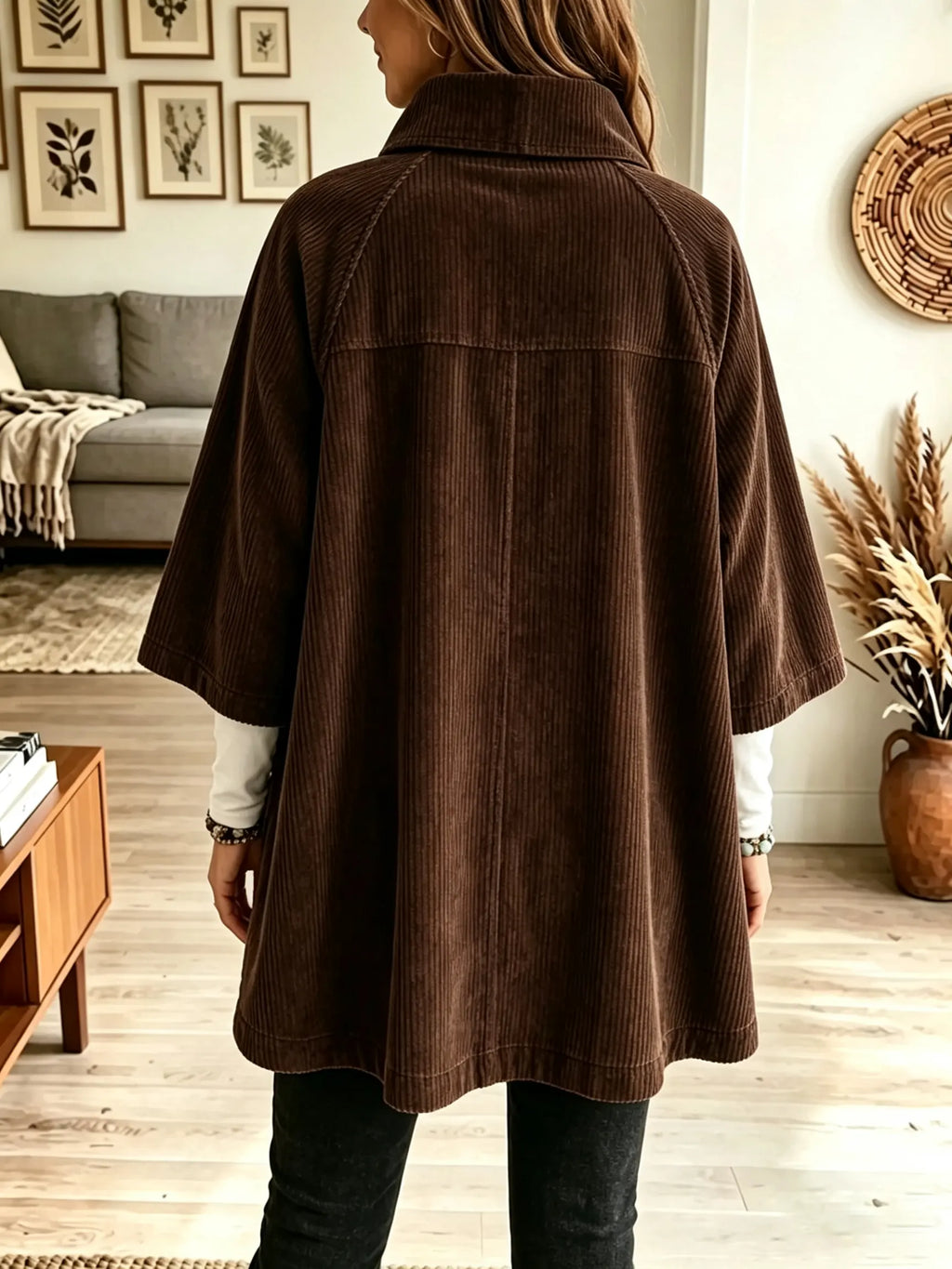 Women's Stand Collar Oversized Corduroy Poncho Coat