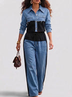 Holbrook™ | Color-Block Cropped Jacket & Wide-Leg Pants Set