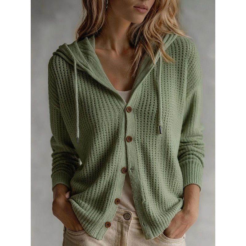 Paloma | Ribbed Knit Hooded Cardigan with Button-Front for Women