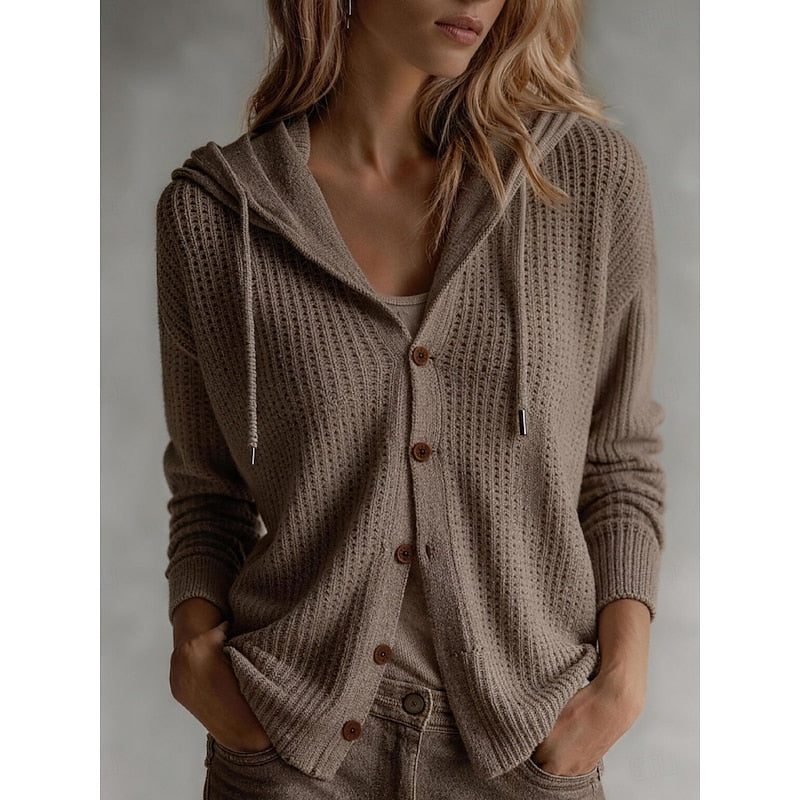 Paloma | Ribbed Knit Hooded Cardigan with Button-Front for Women