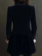 Paola | Vintage Velvet Long Blazer with Embroidered Lapels for Women