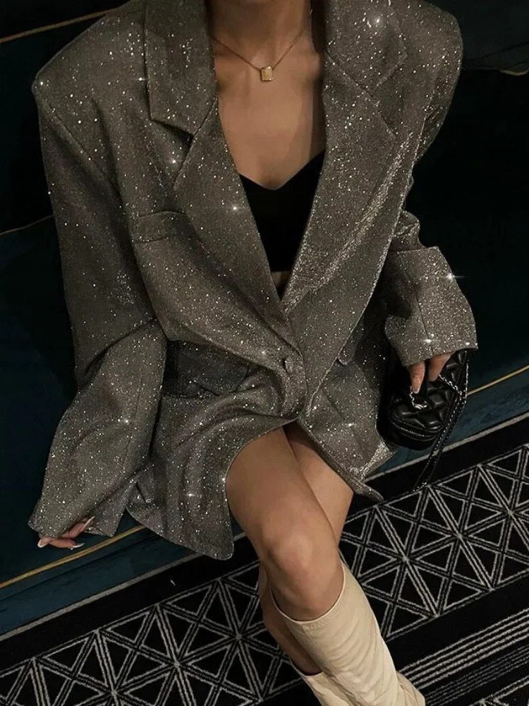 Priscilla | Sequin Oversized Blazer with Notch Lapel for Women
