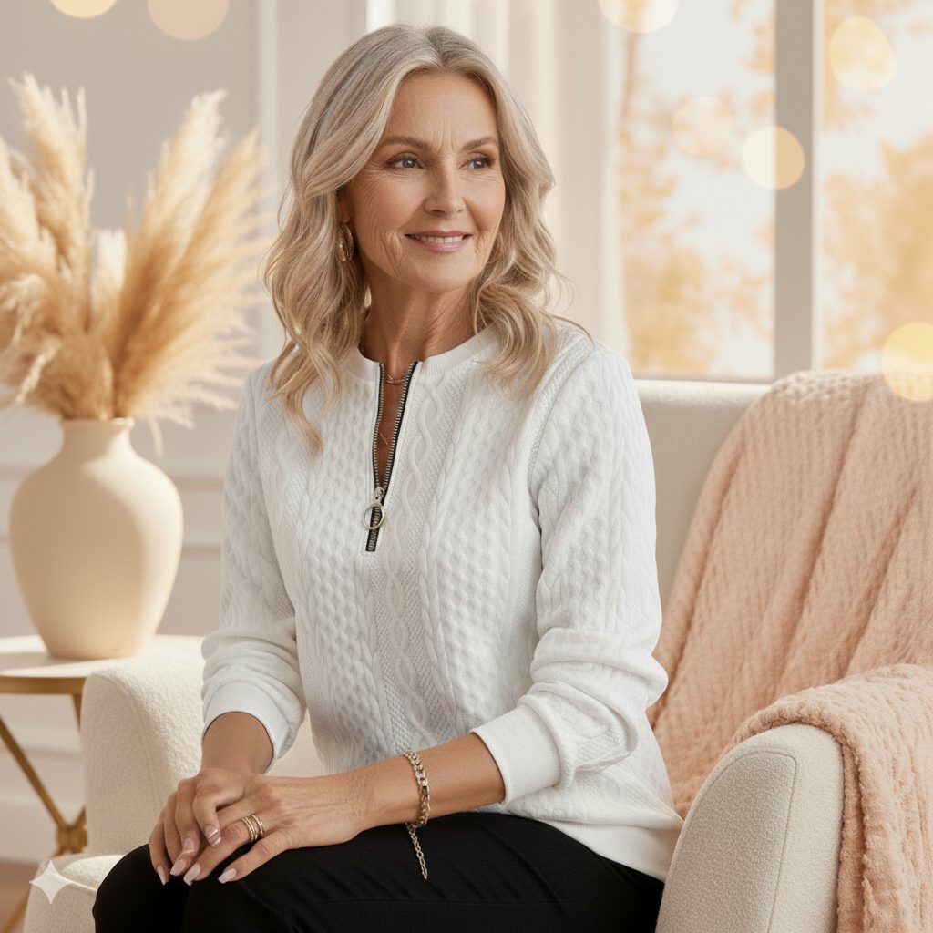 Prudence | Cable Knit Zip-Up Sweater for Women