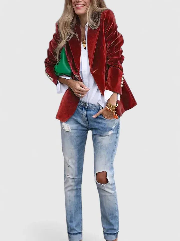 Romaine | Velvet Blazer with Notch Lapel for Women
