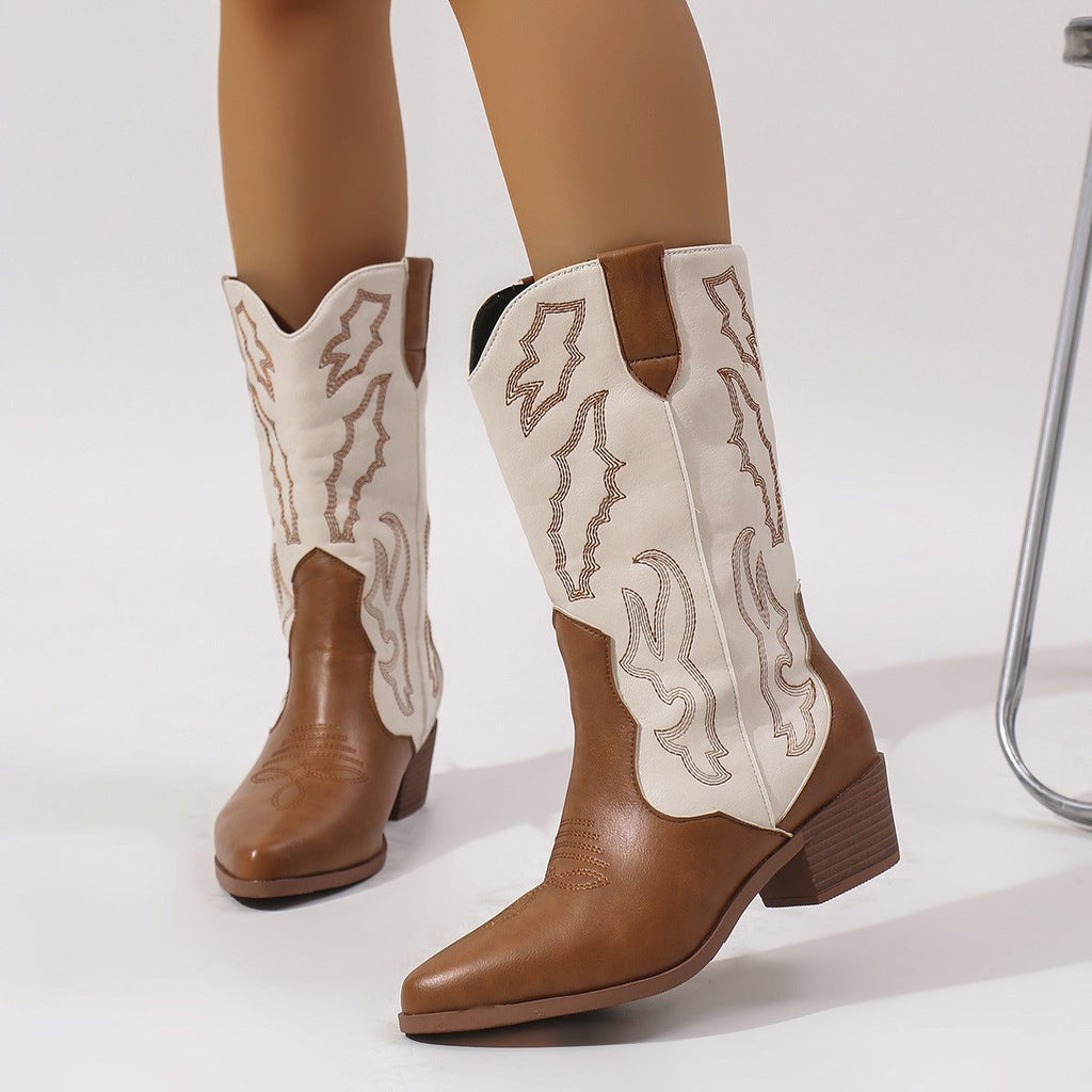 Ronja | Embroidered Western Boots with Block Heel for Women