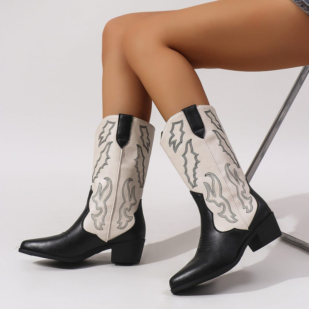 Ronja | Embroidered Western Boots with Block Heel for Women