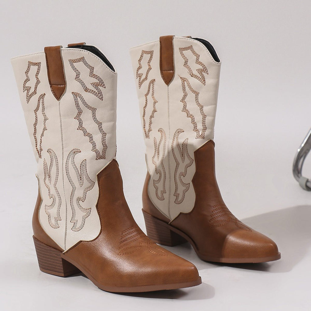Ronja | Embroidered Western Boots with Block Heel for Women