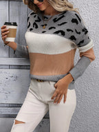 Saffron | Leopard Print Sweater with Crew Neck for Women