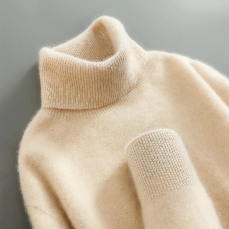 Sanchia | Merino Wool Ribbed Knit Turtleneck Sweater for Women