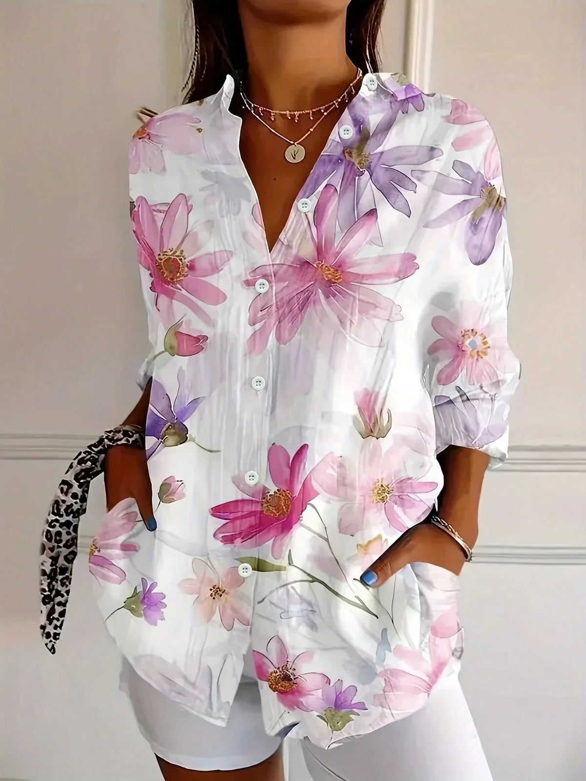 Saskia | Floral Blouse with Button-Down Front for Women