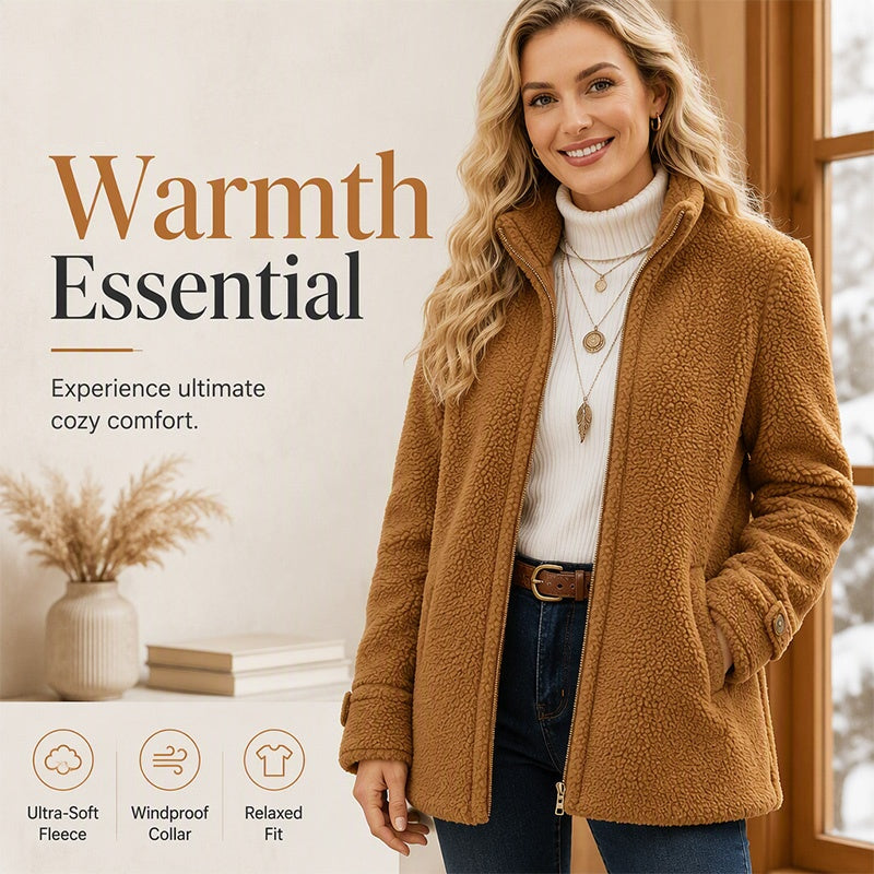 ❄️ Cold-Weather Comfort | Women's Warm Sherpa Fleece Full-Zip Jacket