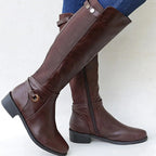 Sundari | Knee-High Block Heel Elastic Calf Leather Boots for Women