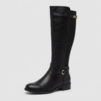 Sundari | Knee-High Block Heel Elastic Calf Leather Boots for Women