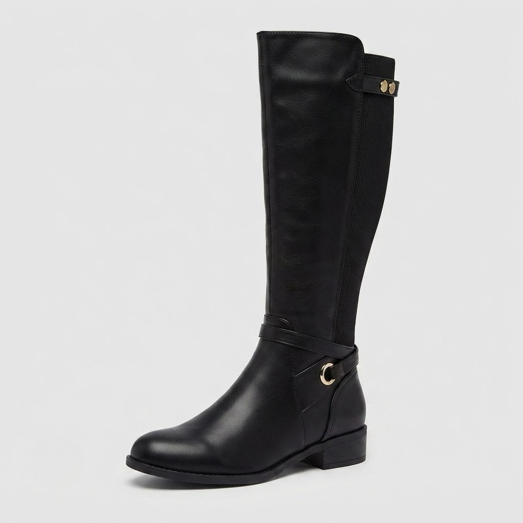 Sundari | Knee-High Block Heel Elastic Calf Leather Boots for Women