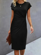 Tessa | Ruched Midi Dress with Short Sleeves for Women