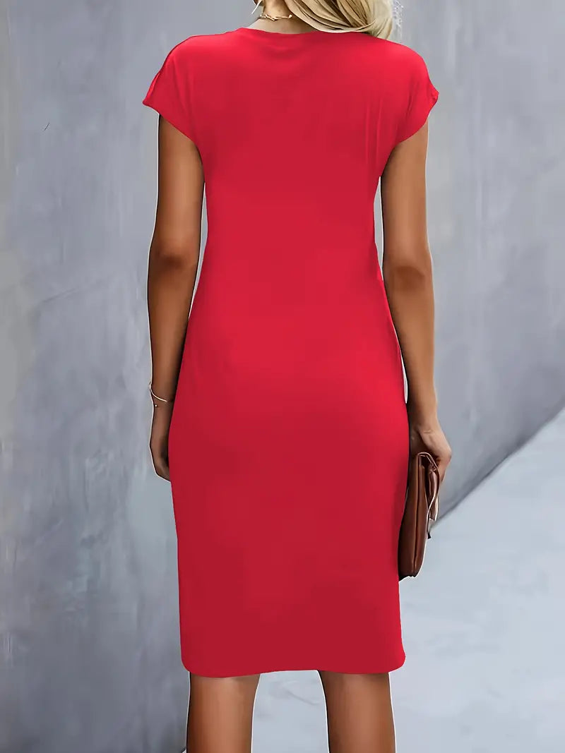 Tessa | Ruched Midi Dress with Short Sleeves for Women