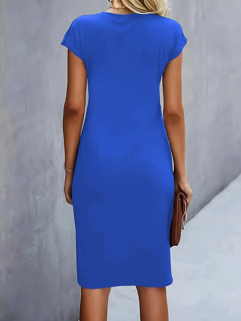 Tessa | Ruched Midi Dress with Short Sleeves for Women