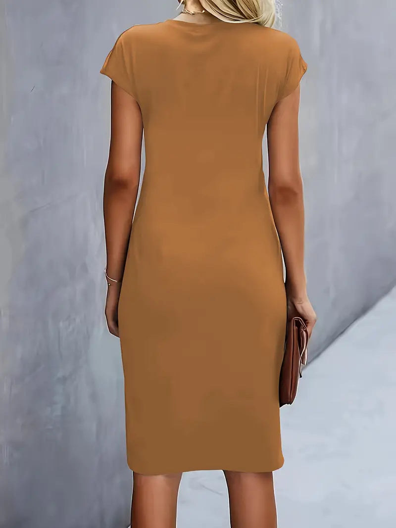 Tessa | Ruched Midi Dress with Short Sleeves for Women