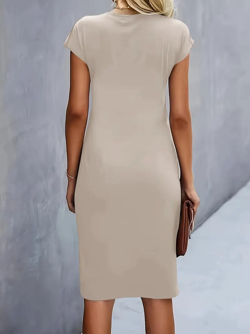 Tessa | Ruched Midi Dress with Short Sleeves for Women