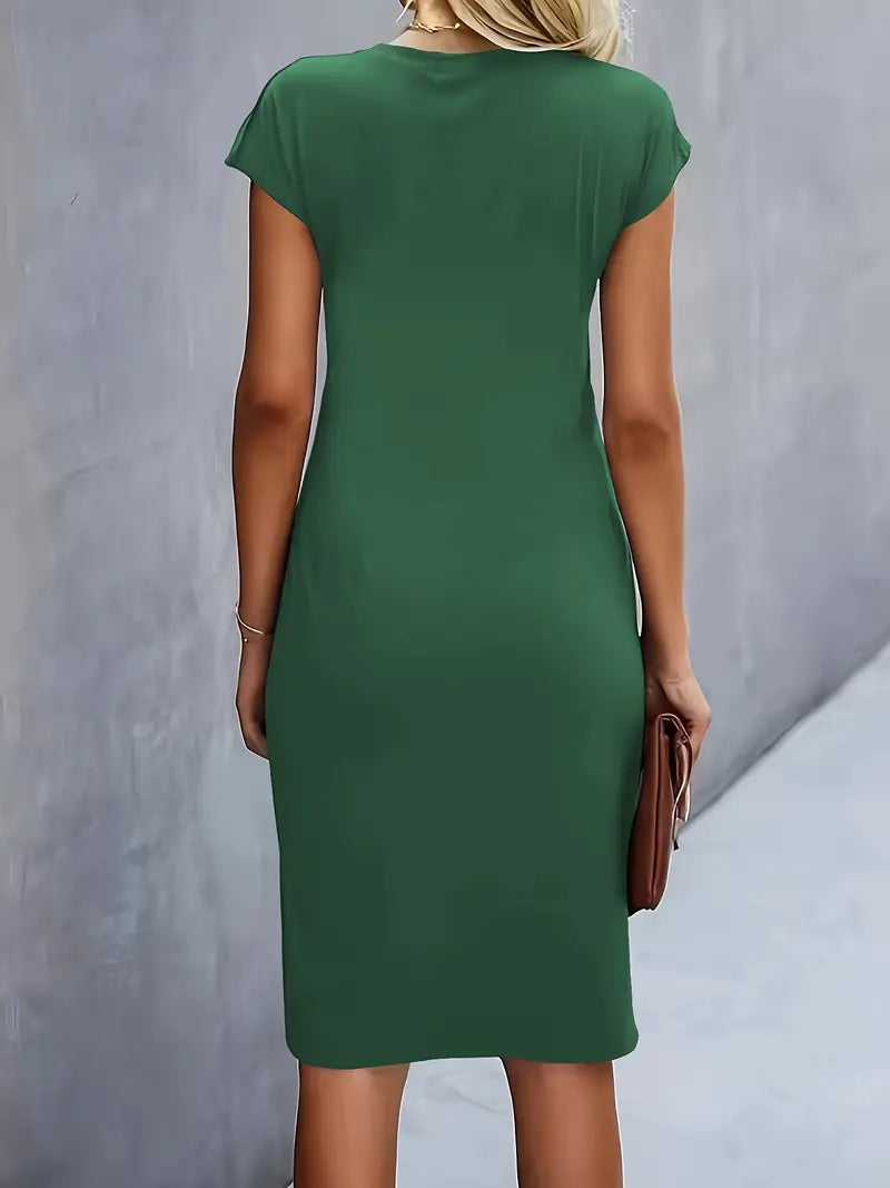 Tessa | Ruched Midi Dress with Short Sleeves for Women