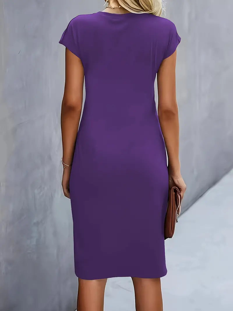 Tessa | Ruched Midi Dress with Short Sleeves for Women