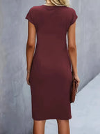 Tessa | Ruched Midi Dress with Short Sleeves for Women