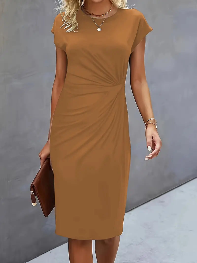 Tessa | Ruched Midi Dress with Short Sleeves for Women