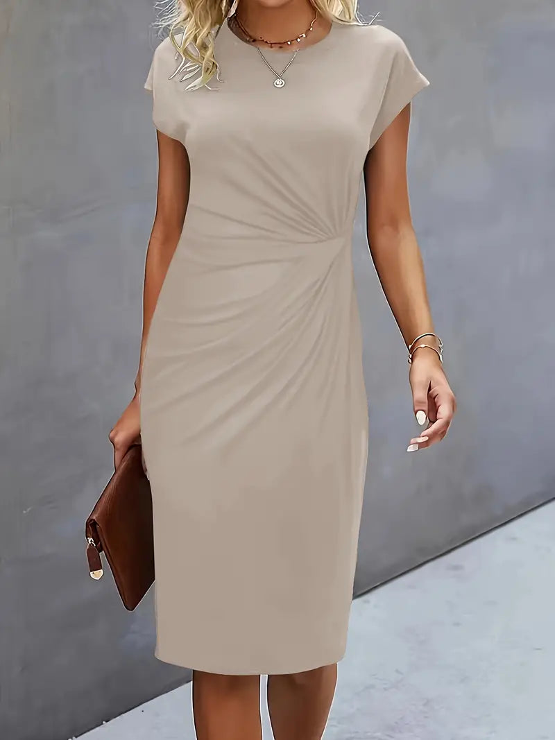Tessa | Ruched Midi Dress with Short Sleeves for Women